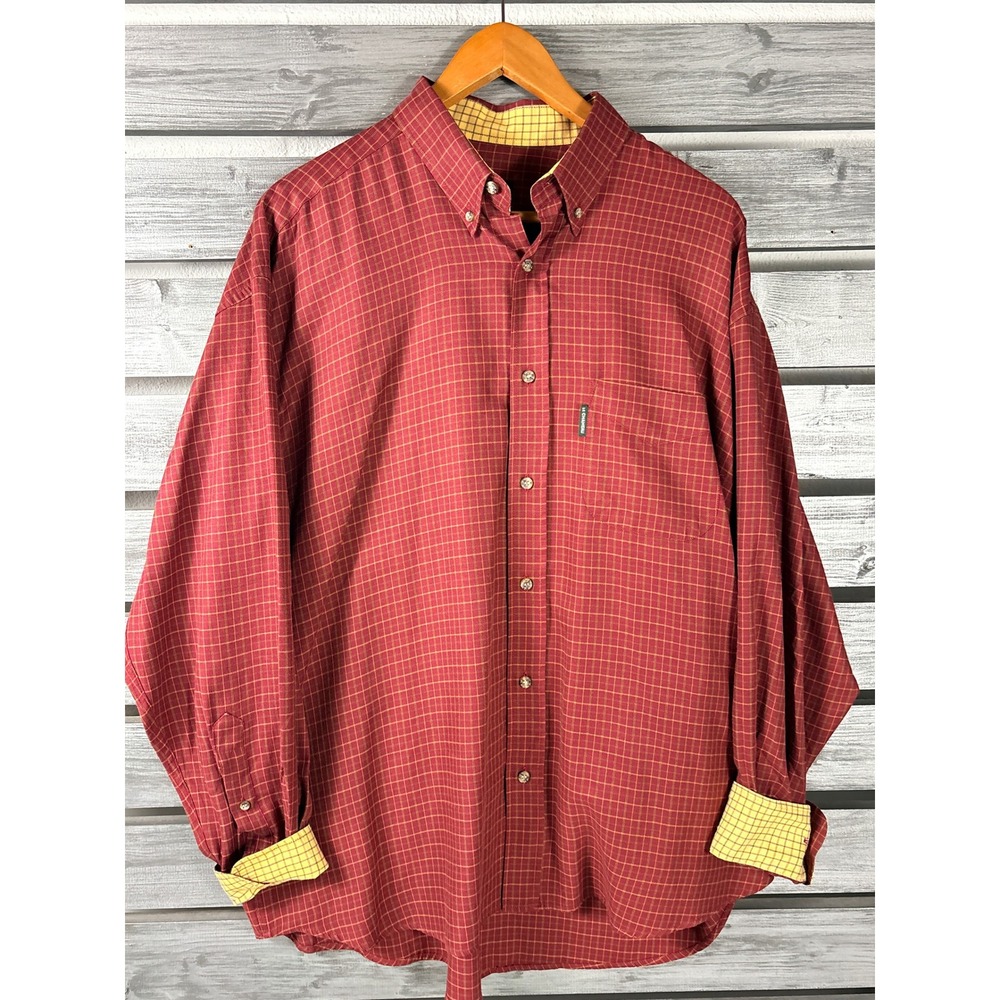 Le Chameau Mens XL Red Plaid Yellow Cuffs Button Down Shirt Tattersall Check